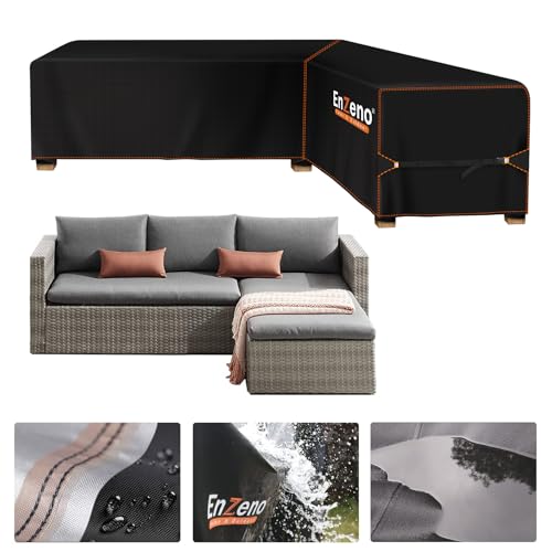 Enzeno Gartenmöbel Abdeckung L-Form, Lounge Abdeckung L-Form Wasserdicht, Regenschutz Loungemöbel, Outdoor Eckbank Abdeckung, Schwerlast 600D Oxford Gewebe Schutzhülle Gartenmöbel (260 * 210 * 87CM) von Enzeno