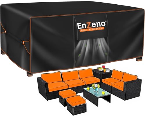 Enzeno Gartenmöbel Abdeckung Wasserdicht,Winterfest Abdeckplane Gartenmöbel,420D Oxford Schutzhülle Gartentisch, Abdeckung Gartenmöbel Tisch für Gartentisch Sitzgruppe, Rechteckig 280x220x90cm von Enzeno