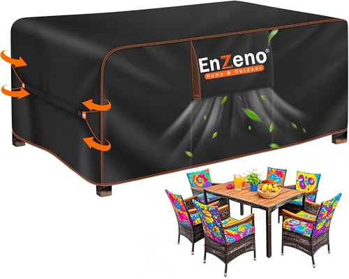 Enzeno Gartenmöbel Abdeckung Wasserdicht, Winterfest Abdeckplane Gartenmöbel Rechteckig,420D Oxford Schutzhülle Gartentisch, Abdeckung Gartenmöbel Tisch für Gartentisch Sitzgruppe (schwarz150X90X74cm） von Enzeno