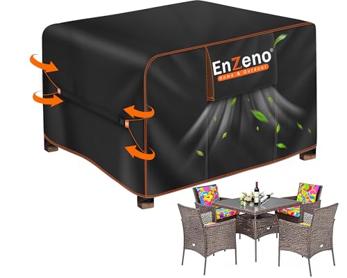Enzeno Gartenmöbel Abdeckung Wasserdicht Quadratisch125x125cm Abdeckung Gartenmöbel Tisch Winterfest, 420D Oxford Gewebe Schutzhülle für Gartentisch Sitzgruppe Möbelsets,Rechteckig von Enzeno