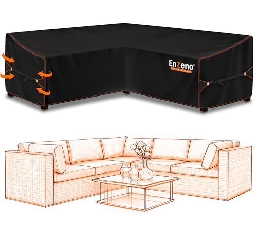 Enzeno Gartenmöbel Abdeckung für L-Form Sofas Wasserdicht (Linke Lang-Rechte Kurz) Ecksofa Abdeckplane Winddicht Lounge Abdeckung Loungemöbel Abdeckhaube für L Form Lounge 250x180x90x80/65cm von Enzeno