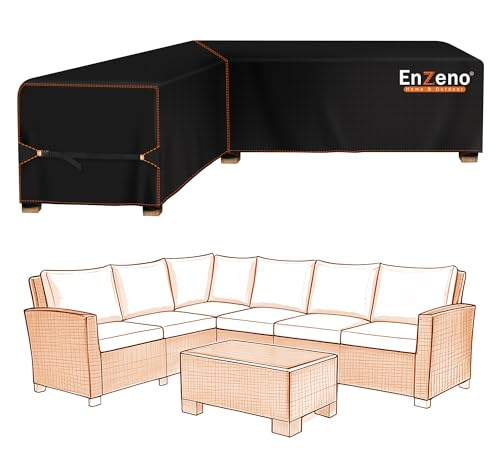 Enzeno Gartenmöbel-Abdeckungen, wasserdicht, 420D Oxford-Gewebe, L-förmiger Sofabezug, Rattan-Ecksofabezug mit wasserdichtem Klebeband (222 x 286 x 87 cm), rechte Seite, lang von Enzeno