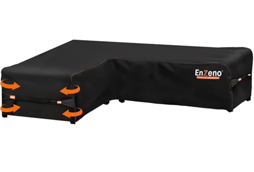 Enzeno Gartenmöbelabdeckung, L-Form, wasserdicht, 420D strapazierfähiges Oxford-Gewebe, Outdoor-Rattan-Ecksofa-Abdeckung mit wasserdichtem Klebeband (Schwarz, 221 x 287 x 86,4 cm) von Enzeno