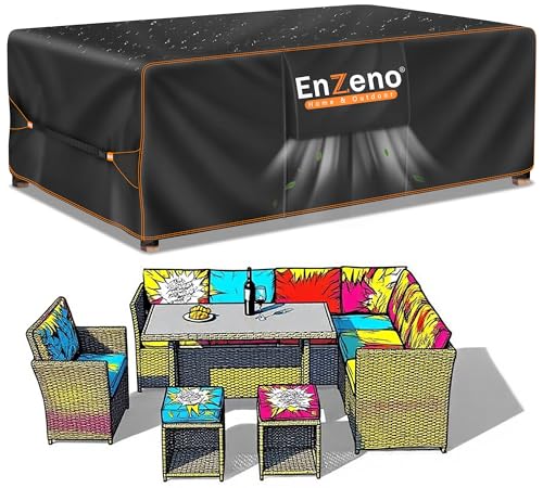 Enzeno Gartenmöbelabdeckungen für den Außenbereich, wasserdicht, mit Lüftungsschlitzen, 200 x 100 x 74 cm, Terrassenmöbelabdeckung für den Außenbereich, rechteckig/rechteckig, Tisch und Stuhl-Set, von Enzeno