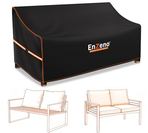 Enzeno Gartensofa Schutzhülle Gartenbank Abdeckung Outdoor Gartenlounge Abdeckhaube für 3-4 Sitzer Wasserdicht Rattan Sofa Abdeckplane für Gartencouch Loungesofa Abdeckung 225x99x80/40cm von Enzeno