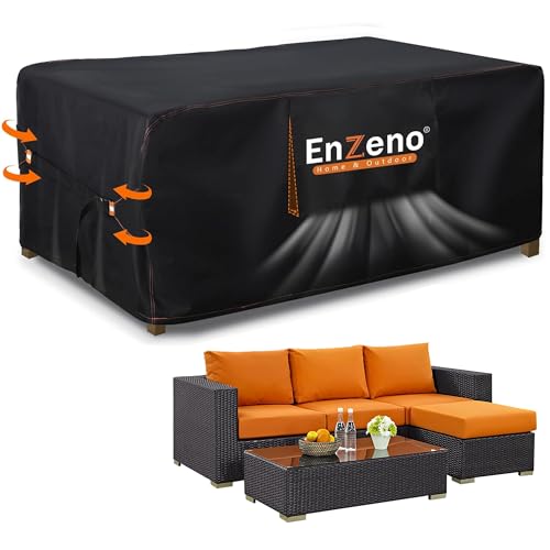 Enzeno Abdeckung Gartenmöbel Wasserdicht,280X205X106cm Gartenmöbel Abdeckplane,420D Oxford Gewebe Loungemöbel Schutzhülle Winterfest,Lounge Abdeckhauben mit Luftauslass für Tische und Stühle von Enzeno