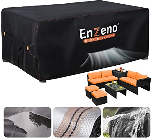 Enzeno Loungemöbel Abdeckung 200x200cm, Wasserdicht Abdeckplane Gartenmöbel, Lounge für L-Form, Gartenlounge Abdeckhauben für Tische und Stühle, Winterfest Möbelsets von Enzeno