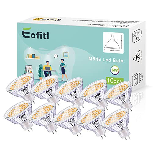 Eofiti 10er GU5.3 LED Warmweiss GU5.3 MR16 Led 12V 2700K 6W Ersatz für 50W 35W Halogen Lampe AC DC12V Kein Stroboskopeffekt GX5.3 Hohe CRI 83 Ra 540lm Hell Birne Leuchtmittel 120°Abstrahwinkel Spot von Eofiti