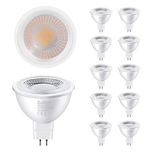 Eofiti 10er MR16 LED Warmweiss Led MR16 GU5.3 12V 7W Ersatz für 60W 50W Halogen Lampe AC DC12V Kein Stroboskopeffekt GX5.3 2700K Hohe CRI 83 Ra 600lm Hell Birne Leuchtmittel 38° Abstrahwinkel Spot von Eofiti