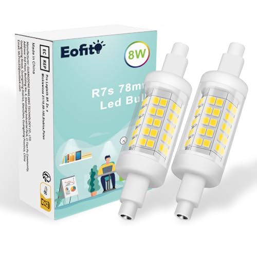 Eofiti 2x R7s LED 78mm 8W LED R7S Tageslicht 6000K Kaltweiß J78 Lampe 720lm ersetzt 70W Halogenlampe Leuchtmittel 230V 83 Ra Hohe CRI 20mm Slim Einfach zum Ersetzen von Eofiti