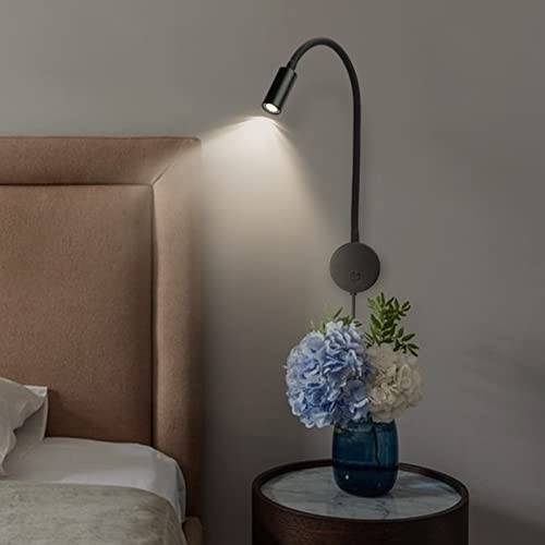 Eofiti Schwanenhals Lampe Leselampe Wandmontage Schwarz LED Bettleuchte 4000K Neutralweiß Bett Leseleuchte mit Schalter Kabel Buch Wandlampe für Hotel Wohnzimmer Schlafzimmer 360LM Inkl. 1x 3W G9 von Eofiti