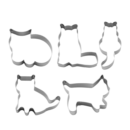 Eoixuqba Dessert Ausstecher | Niedlicher Kätzchen Dessert Backausstecher | 5 Teile Edelstahl Formen Wiederverwendbare Werkzeuge | zum Schneiden von Kuchenteig Süßigkeiten Schokolade Fondant Käse von Eoixuqba