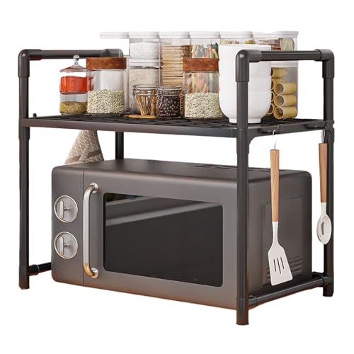 Eoixuqba Mikrowellen-Ständer für Küche, Mikrowelle, Backofen mit Haken, verbreitertes Gewürzregal, doppellagig, Brotmaschinenhalter für Zuhause, Speisekammer, Wohnheim, Wohnmobil, den täglichen Eoixuqba Mikrowellen-Ständer für Küche, Mikrowelle, Backofen mit Haken, verbreitertes Gewürzregal, doppellagig, Brotmaschinenhalter für Zuhause, Speisekammer, Wohnheim, Wohnmobil, den täglichen von Eoixuqba
