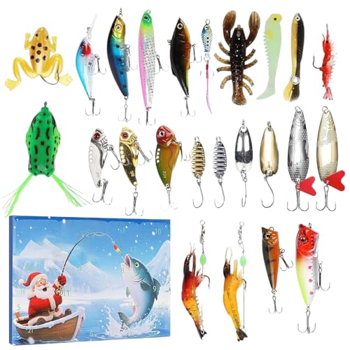 Eojpdji Fischereibedarf Adventskalender - Weihnachts Countdown Köder,Lustige Geschenkideen Partygaben für Angler Männer,Angelzubehör Set Für Erwachsene Jugendliche von Eojpdji