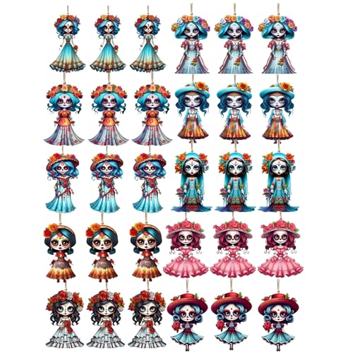 Eojpdji Kopf Ornamente,30 Teile Zweidimensional Acryl Gothic Dekoration,Garten Tag Der Puppenanhänger Mit Schnur | Für Halloween Weihnachtsbaum Urlaub Tasche Rückspiegel Garten Wand Fenster von Eojpdji