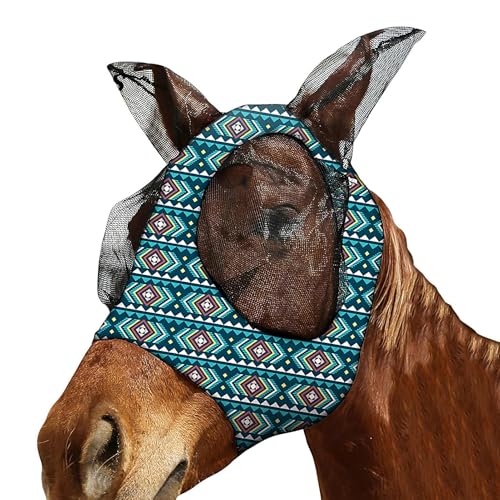 Eojpdji Pferdemaske Mit Ohren, Große Sichtöffnungen Atmungsaktive Fliegenmaske, Netzmasche Große Augen Zubehör Mähnenöffnung Reitausrüstung Fohlen von Eojpdji