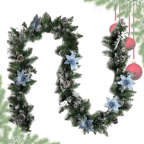 Eojpdji Winterkiefer Girlande Mit Roten Beeren, 8.8FT Weihnachtsbeeren Girlande Mit Tannenzapfen, Saisonale Deko Für Küche Kaminfeuer Bücherregal Hof Party von Eojpdji
