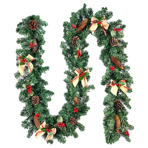 Eojpdji Winterkiefer Girlande Mit Roten Beeren,8.8FT Weihnachtsbeeren Girlande Mit Tannenzapfen - Saisonale Deko Für Küche Kaminfeuer Bücherregal Hof Party von Eojpdji