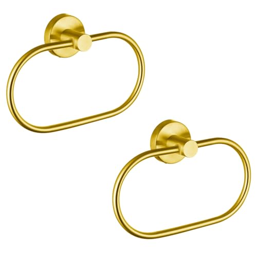 EOLAX Handtuchring zum Bohren, Handtuchhalter aus Gold 2er Set, Moderner Badetuchhalter Wandhalterung, Handtuchhalterung Edelstahl Wandmontage, Badezimmer Zubehör von Eolax