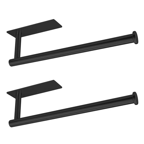 Eolax Papierrollenhalter, Papierrollenstange unter Küchenschrank, Geeignet für Küche, selbstklebend oder Wandmontage mit Bohrlöchern, SUS304 Edelstahl Schwarz 2er-Pack von Eolax