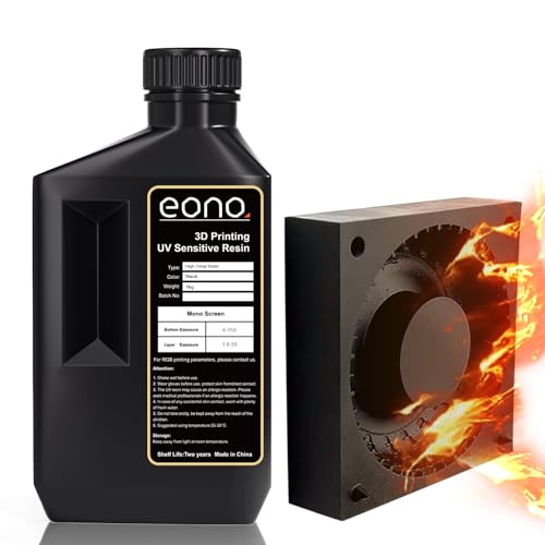 EONO Hochtemperaturbeständiges 3D Drucker Resin - bis zu 220°C 3D Druck Resin für Ingenieurwesen, Industrielle Anwendungen, 405nm UV Resin für LCD 3D Drucker, Schwarz 1000g von Eono
