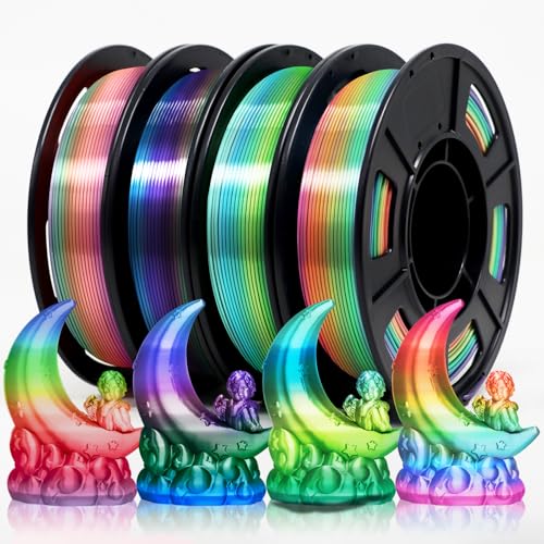EONO Satz mit 4 * 250g Silk Regenbogen PLA Filament 1.75 mm für 3D Drucker Shiny Hochglanz 3D Drucker Filament Mehrfarbig Silk PLA, Regenbogen 250g*4 von Eono
