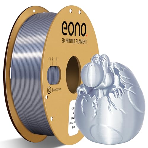 EONO Silk PLA Filament 1.75 mm für 3D Drucker Shiny Hochglanz 3D Drucker Filament 1,75 PLA 1kg(2,2lbs), Maßgenauigkeit +/- 0.03mm, Silk Silber von Eono