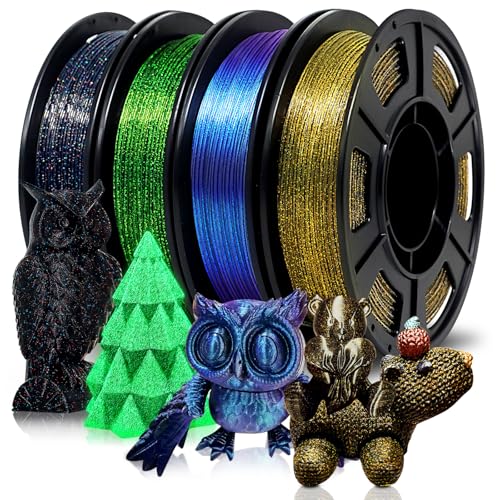 Eono Filament PLA Galaxy Mehrfarbig Glitzer PLA Filament 1.75mm(± 0,03 mm), 3D Druck Filament Bunt für FDM Drucker mit Doppelschicht-Coextrusion, 250g*4 Sätze Metallic PLA Seidenglanz von Eono
