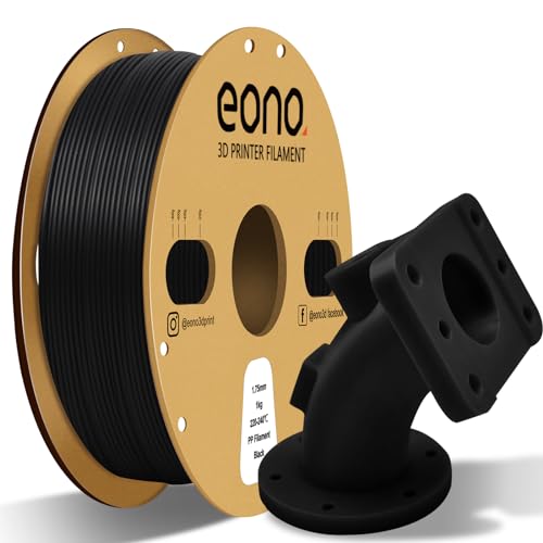 Eono Polypropylen PP Filament 1,75 mm (+/- 0,03 mm) Halbflexibles Robustes Filament PP 3D Drucker Filament 1 kg (2,2 Pfund) für 3D Druck,5pcs Build Sheet enthalten, PP Black von Eono