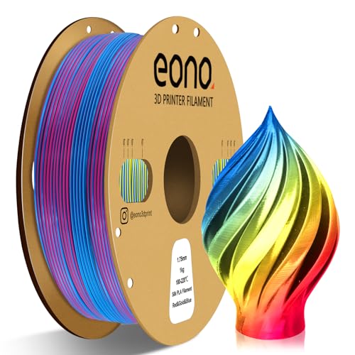 EONO Silk Dreifarbiges PLA Filament 1,75 mm für 3D Drucker Coextrusions PLA Filament 1 kg (2,2 lbs) Mehrfarbiges PLA 3d Drucker Filament, Silk PLA Rot/Gold/Blau. von Eono