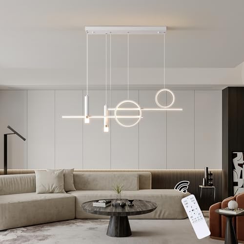 Eoodis Moderner LED Pendelleuchten Dimmbare Pendelleuchte mit Fernbedienung, Esstischlampe Pendelleuchte für Wohnzimmer, Esszimmer, Küche, Schlafzimmer (Weiß) 50W von Eoodis