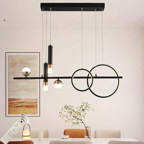Eoodis Moderne LED Pendelleuchte 100cm Dimmbar Linearer Hängeleuchte mit Fernbedienung Pendelleuchten für Küche, Esszimmer, Wohnzimmer (Schwarz 48W) von Eoodis