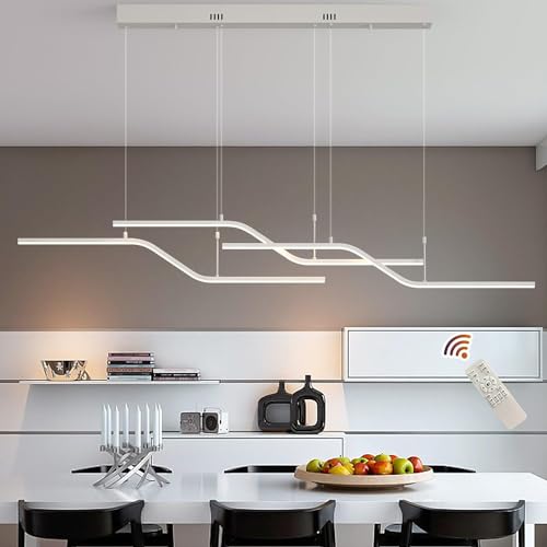 Eoodis Moderne Pendelleuchte Dimmbare LED-Kronleuchter mit Fernbedienung, 3-Licht-Wellen-Lineares Hängelampe Pendelleuchte für Esszimmer, Kücheninsel und Restaurant (Weiß) 45W von Eoodis