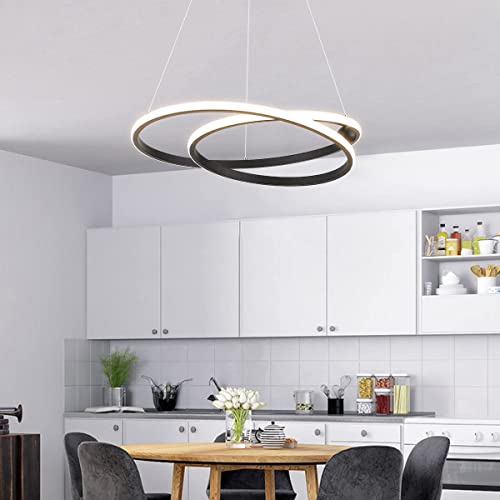 Eoodis LED Hängeleuchte mit 2 Ringen Pendelleuchte mit Fernbedienung Moderne Hängend Höhenverstellbar Pendelleuchte für Küche, Esszimmer, Wohnzimmer von Eoodis