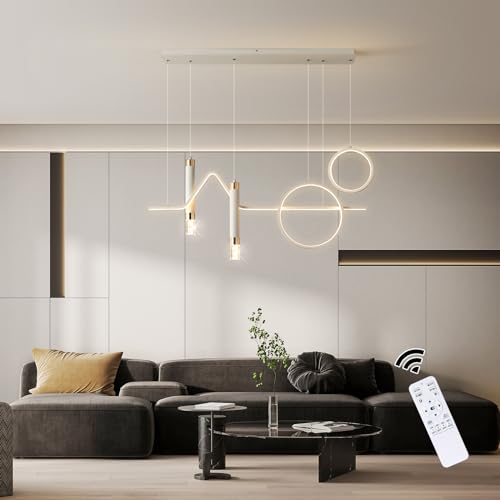 Eoodis Moderne Pendelleuchte für Esstisch Dimmbare Hängeleuchte Mit Fernbedienung Hängelampe Linear Wave Design Leuchte für Küche Insel Schlafzimmer Wohnzimmer (Weiß 40W) von Eoodis