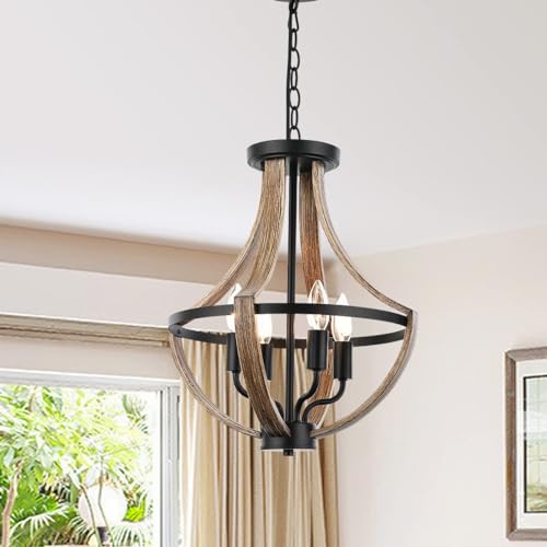 Eoodis Vintage Kronleuchter mit 4 Lichter Höhe verstellbar Kronleuchter in Rustikalem Hängelampe für Esszimmer, Küche, Wohnzimmer(Glühbirne nicht enthalten) von Eoodis