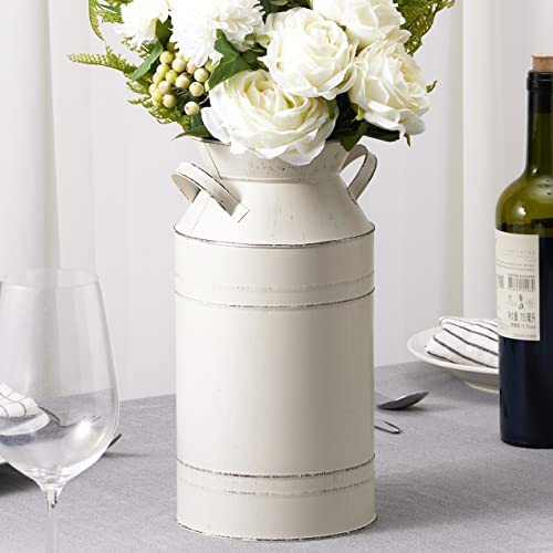 Milchkanne aus verzinktem Metall, 30,5 cm hoch, für Veranda, dekorativ, rustikal, antik, hoch, Bodenvase, Vintage, Blumenhalter, Krug Scheunenvase (weiß) von Eorgano