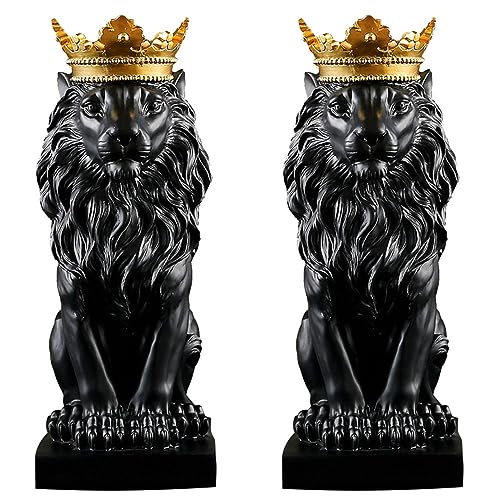 Eoslcusmvl 2X Abstrakte Krone Löwe Statue Home Office Bar Männlicher Löwe Glaube Harz Skulptur Tierkunst Ornamente - Schwarz von Eoslcusmvl