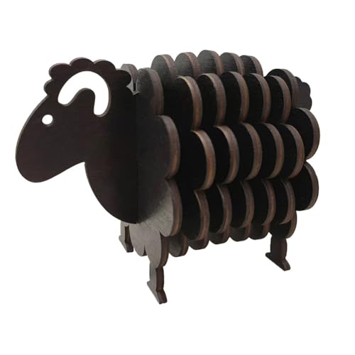 Eouayoree Schaf in 3D-Puzzleform, Holzuntersetzer für Getränke, Set mit Lustigen Schafuntersetzern, Niedliche Tieruntersetzer, Schwarz von Eouayoree