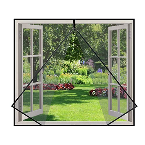 Eouyt Fliegengitter Fenster 130x190cm Magnetisches Bildschirmfenster DIY Fenstergitter Mit Stark Haftendem Klettband Fenster, Schwarz von Eouyt