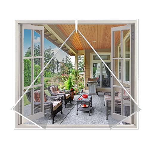 Eouyt Moskitonetzvorhang 80x140cm Mit Klettvorhang Reißverschluss-Bildschirm Multifunktionaler Insektenschutz-Rollladen Türen und Fenster, Weiß von Eouyt