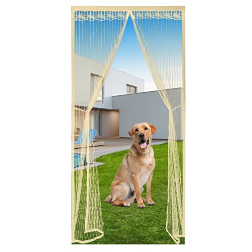 Eouyt Rollo tür fliegengitter 95X220cm Fliegengitter Fenster tesa Doppeltür fliegengitter tür Magnet mückengitter balkontür Schlafzimmer, Beige von Eouyt