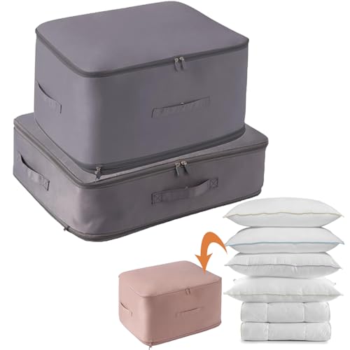 Selbstkomprimierender Organizer - Ultra Platz Sparender Selbstkomprimierender Organizer, Platzsparenderselbstkomprimierender Organizer for Bettdecken Kleidung (Grau,M+L) von Eowduk