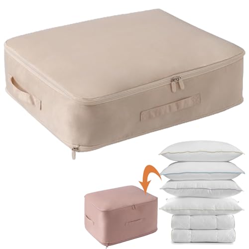 Ultra Platzsparender selbstkomprimierender Organizer - Selbstkomprimierender Organizer, Selbstkomprimierende Bewegliche Organizertaschen for Bettdecken Kleidung (Khaki,M(42 * 52 * 60cm)) von Eowduk