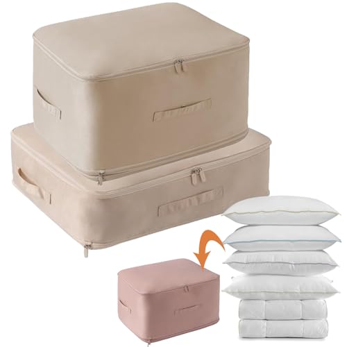 Ultra Platzsparender selbstkomprimierender Organizer - Selbstkomprimierender Organizer, Selbstkomprimierende Bewegliche Organizertaschen for Bettdecken Kleidung (Khaki,M+L) von Eowduk