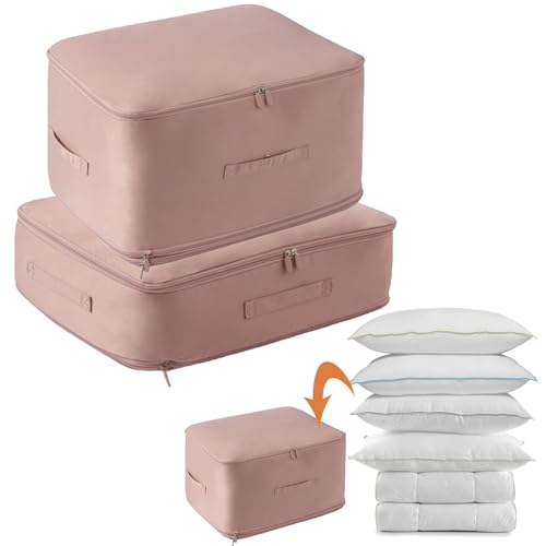Ultra Platzsparender selbstkomprimierender Organizer - Selbstkomprimierender Organizer, Selbstkomprimierende Bewegliche Organizertaschen for Bettdecken Kleidung (Rosa,M+L) von Eowduk