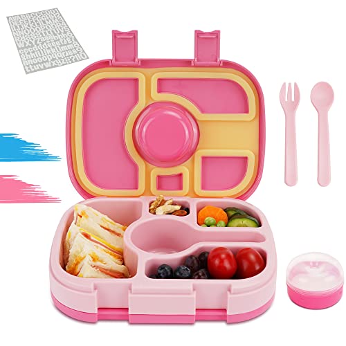 Eowihor Brotdose Kinder mit Fächern, 640 ML Auslaufsichere Bento Box Kinder mit Löffel & Gabel, 1 Soßentöpfe, Namensticker, Lunchbox kinder für Kindergarten Mädchen und Jungen von Eowihor