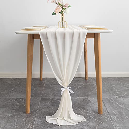 Eowppue Tischläufer Chiffon 70 cm x 300 cm Hochzeit Tischdeko Modern Kommunion Abwaschbar Transparent Chiffon Tischdecke Schminktischläufer Für Hochzeit Party Braut (Cremeweiß) von Eowppue