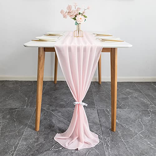 Eowppue Tischläufer Chiffon Tischläufer 70 cm X 300 cm Hochzeit Tischdeko Tischläufer Modern Kommunion Abwaschbar Transparent Chiffon Tischdecke Schminktischläufer Für Hochzeit Party Braut（Rosa） von Eowppue