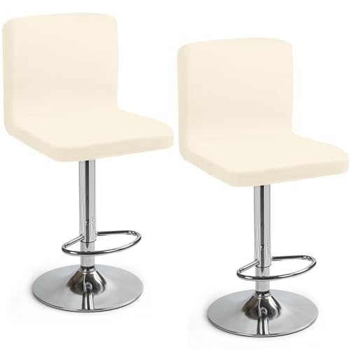 Barhocker-Schonbezüge 2 Stück Barhocker Stuhlbezüge Stretch-Stuhlbezug mit Rückenlehne Barhockerbezüge Waschbarer Esszimmerstuhlbezüge Hohe Barhocker Stuhlhussen für Bar Counter (Cremeweiß, 2 Stück) von Eozakavod